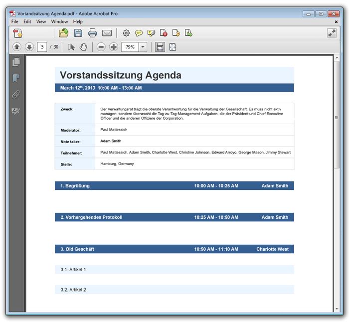 Tagesordnung muster vorstandssitzung